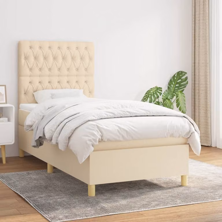 Maison Exclusive - Giroletto a Molle con Materasso Crema 90x200 cm inTessuto