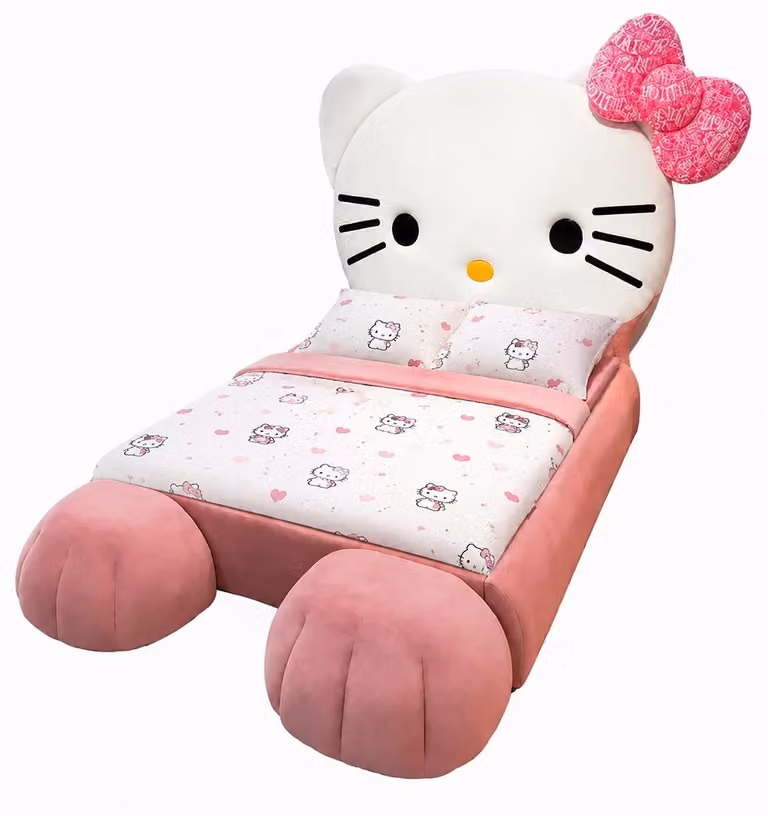 Letto per bambini Rosa Hello Kitty, in pelle, grande, arredamento per bambini