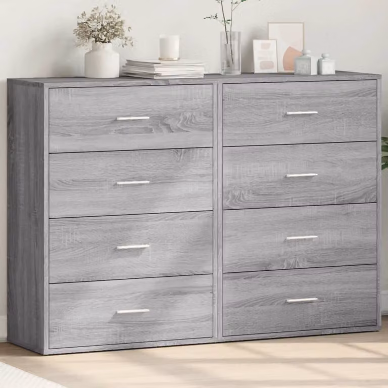 Set di 2 credenze moderne vidaXL in legno multistrato e MDF, colore grigio, L 60 cm x P 31 cm x H 84 cm