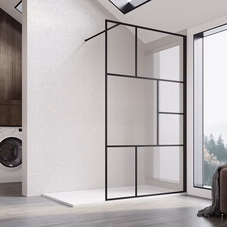 SONNI Walk In Shower Screen 120x200 cm Schermo doccia in vetro trasparente da 8 mm con rivestimento nano Schermo doccia con stabilizzatore nero