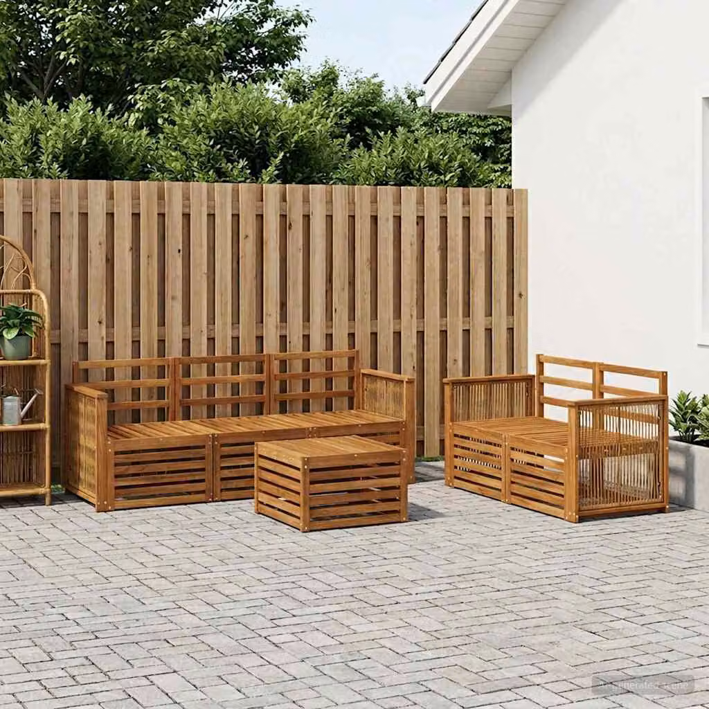 vidaXL Set di divani da esterno a forma di U composto da 6 pezzi in legno di acacia massello marrone con cuscini inclusi