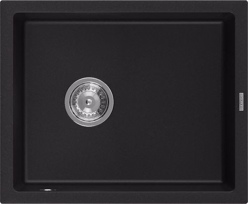 Mexen Pedro lavello in granito a 1 vasca 560 x 460 mm, nero, sifone cromato - 6508561000-77