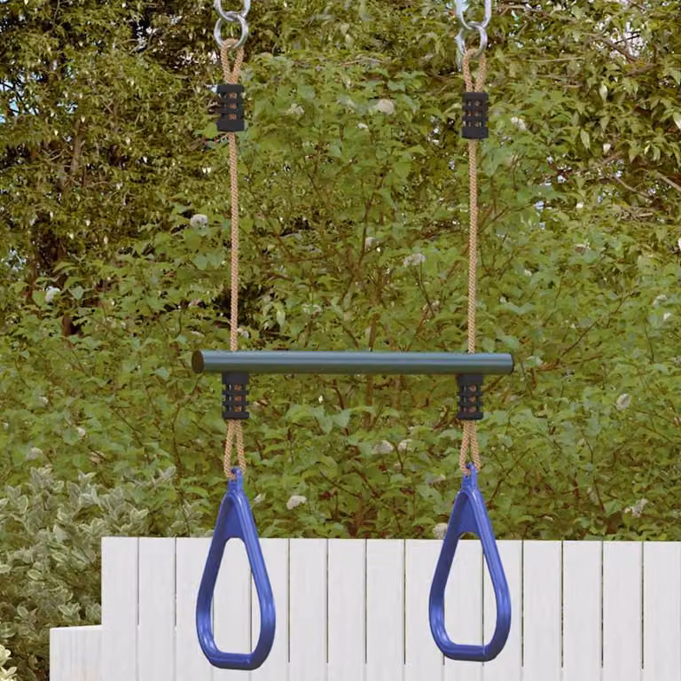 vidaXL Barra Trapezio con Anelli e Altalena per Bambini in Acciaio, Blu e Verde