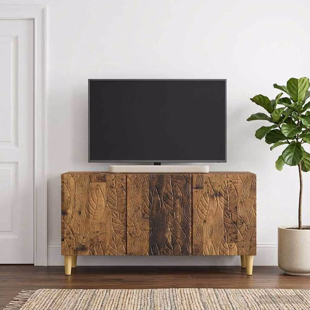 Mobile TV vidaXL in legno antico e marrone con ruote, L 99 cm x P 34,5 cm x H 50 cm