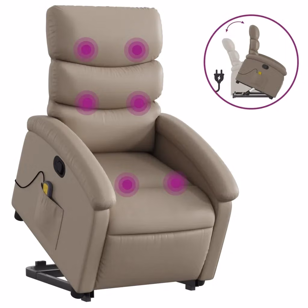 Poltrona Alzapersone con Massaggio Reclinabile vidaXL in Similpelle Beige e Marrone – 2