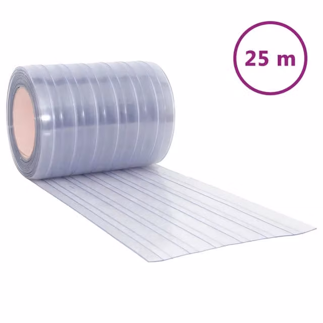 Tenda a strisce trasparente in poliestere con proprietà termoisolanti e fonoassorbenti, L: 30 cm x Lunghezza: 25 m