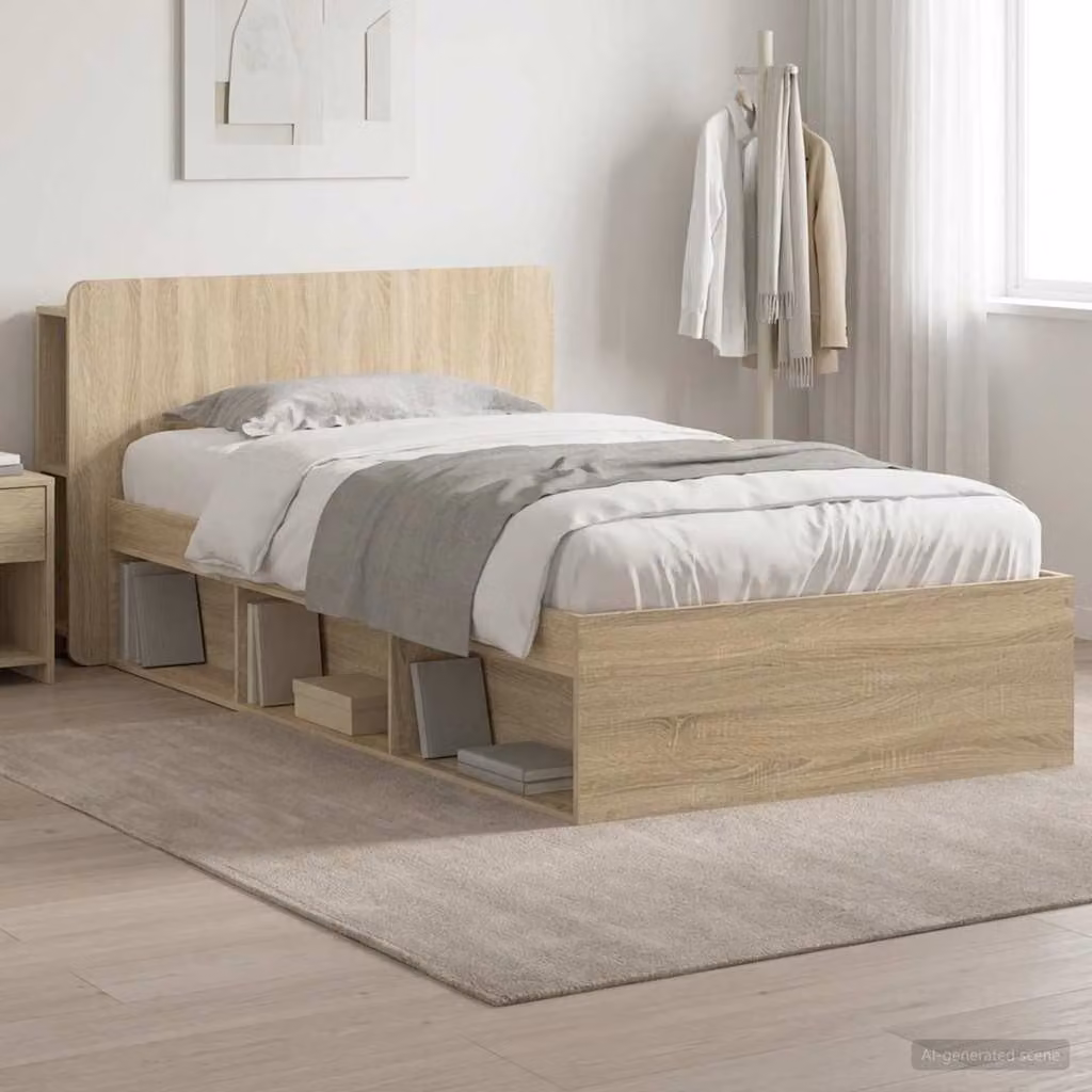 vidaXL Telaio del letto con cassetti in Rovere Sonoma, colore marrone, L/P/H: 190 x 90 x 119,5 cm