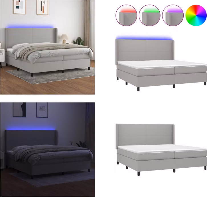 vidaXL Letto a molle con materasso e tessuto LED grigio chiaro 200x200 cm - Letto a molle - Boxspringbetten - Bett - Schlafzimmermöbel