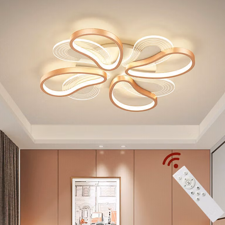 Lampada da soffitto a LED 2139-4MS, 60 cm, struttura in metallo laccato oro rosa, telecomando, colore della luce e luminosità regolabili, dimmerabile, lampada da soggiorno a LED