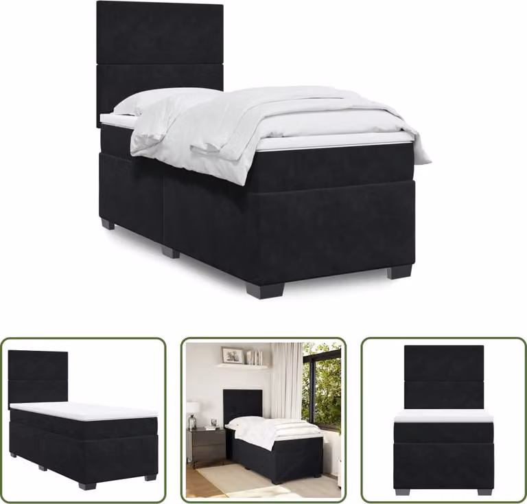 The Living Store Letto a molle con materasso nero 90x190 cm in velluto