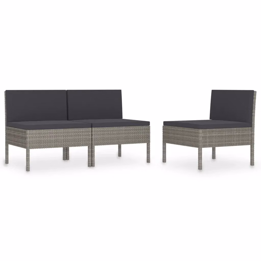 Set di 3 sedie da giardino vidaXL in polyrattan e metallo con cuscini, colore grigio antracite – 2