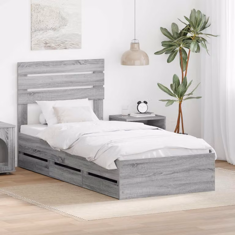 vidaXL Struttura letto con cassetto in legno ingegnerizzato Grigio Sonoma L 90 cm x P 190 cm