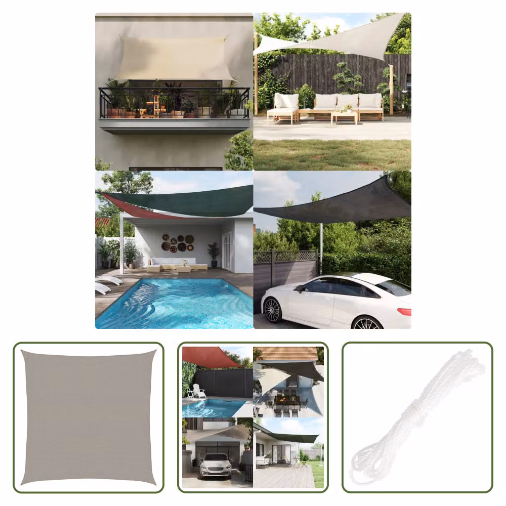 The Living Store Tenda da sole 160 g/m² Quadrata Grigio chiaro 3,6x3,6 m HDPE