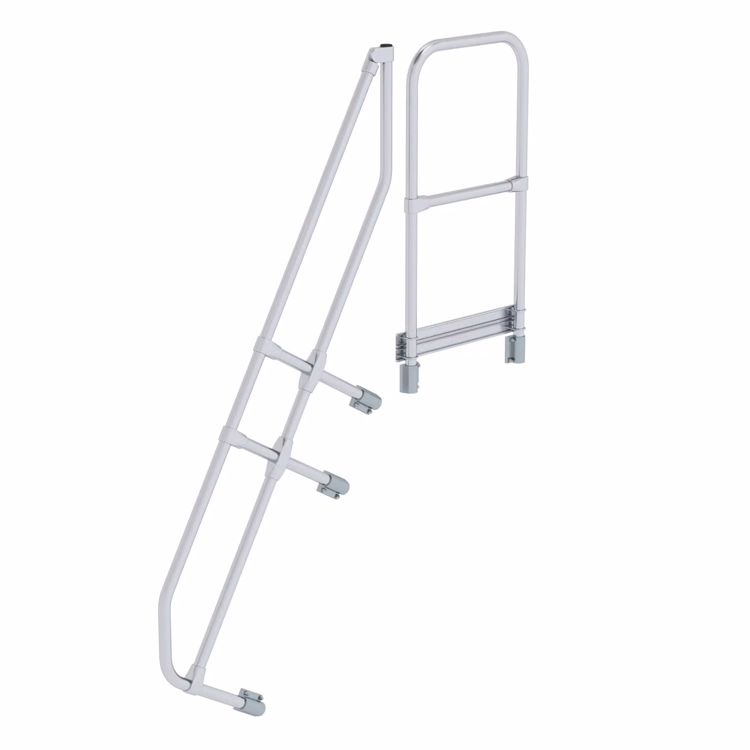 Scala con piattaforma 60° secondo corrimano per 6 gradini inclinazione 60°