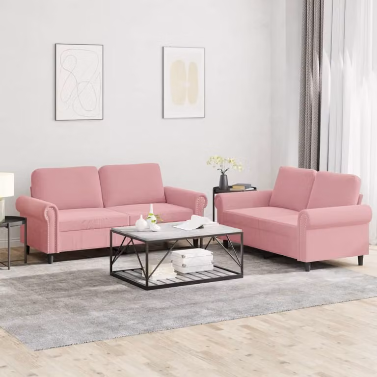 Maison Exclusive - Set divano a 2 posti con cuscini in velluto rosa
