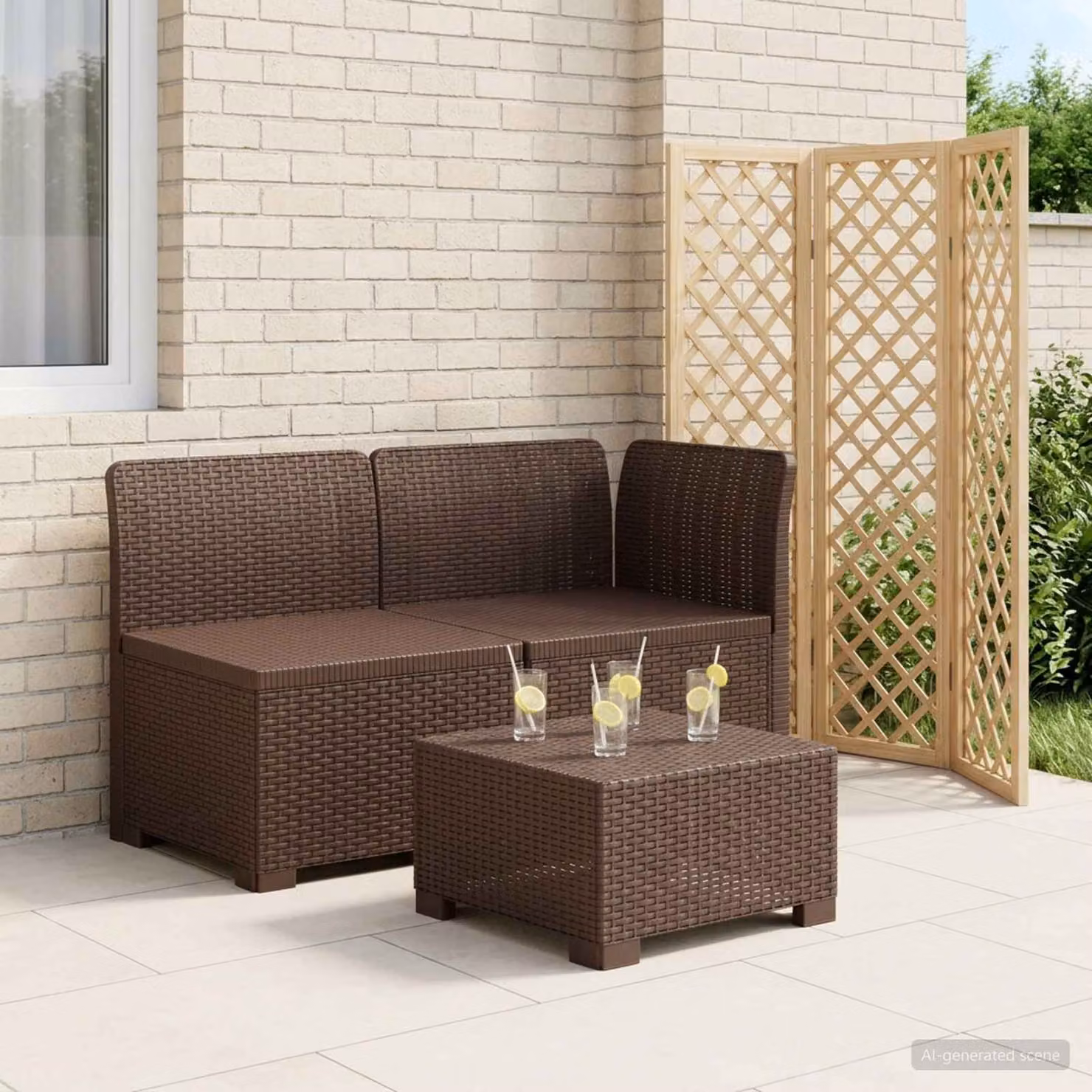Divano da giardino a 2 posti vidaXL in rattan sintetico marrone con cuscini inclusi