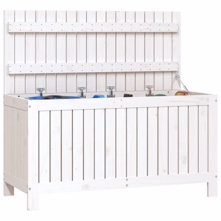 Contenitore da Giardino Bianco 115x49x60 cm Legno Massello Pino