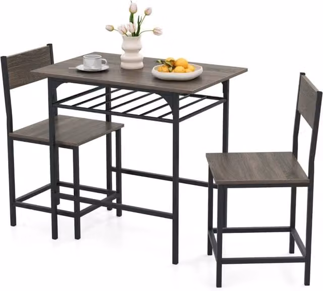 Set da pranzo HELLOSHOP26 composto da tavolo rettangolare e 2 sedie ergonomiche in stile industriale, colore grigio, L/P/H: 80 x 52,5 x 77 cm