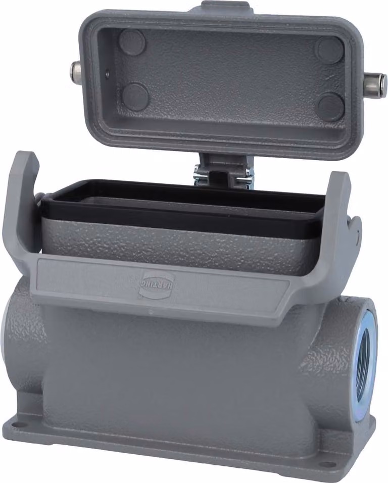 HARTING Han 16B Alloggiamento base alto, 1xM25 uscita cavo laterale, con 1 staffa longitudinale con cappuccio protettivo in metallo - 1 pezzo