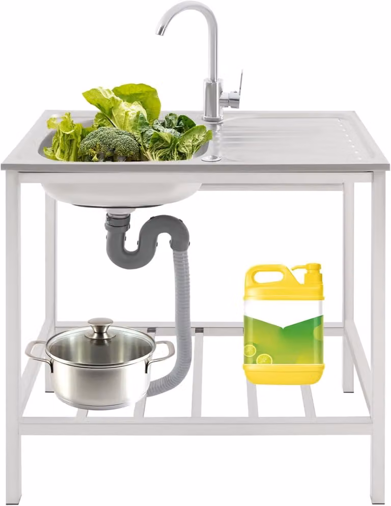 Lavello da cucina in acciaio inossidabile, da esterno, freestanding, dimensioni 75 x 40 x 75 cm