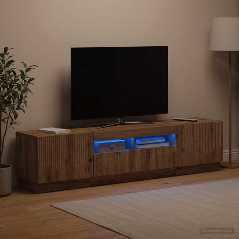 Mobile TV LED vidaXL HOORN in Rovere Artigianale con Illuminazione Integrata e Compartimenti Media, Marrone