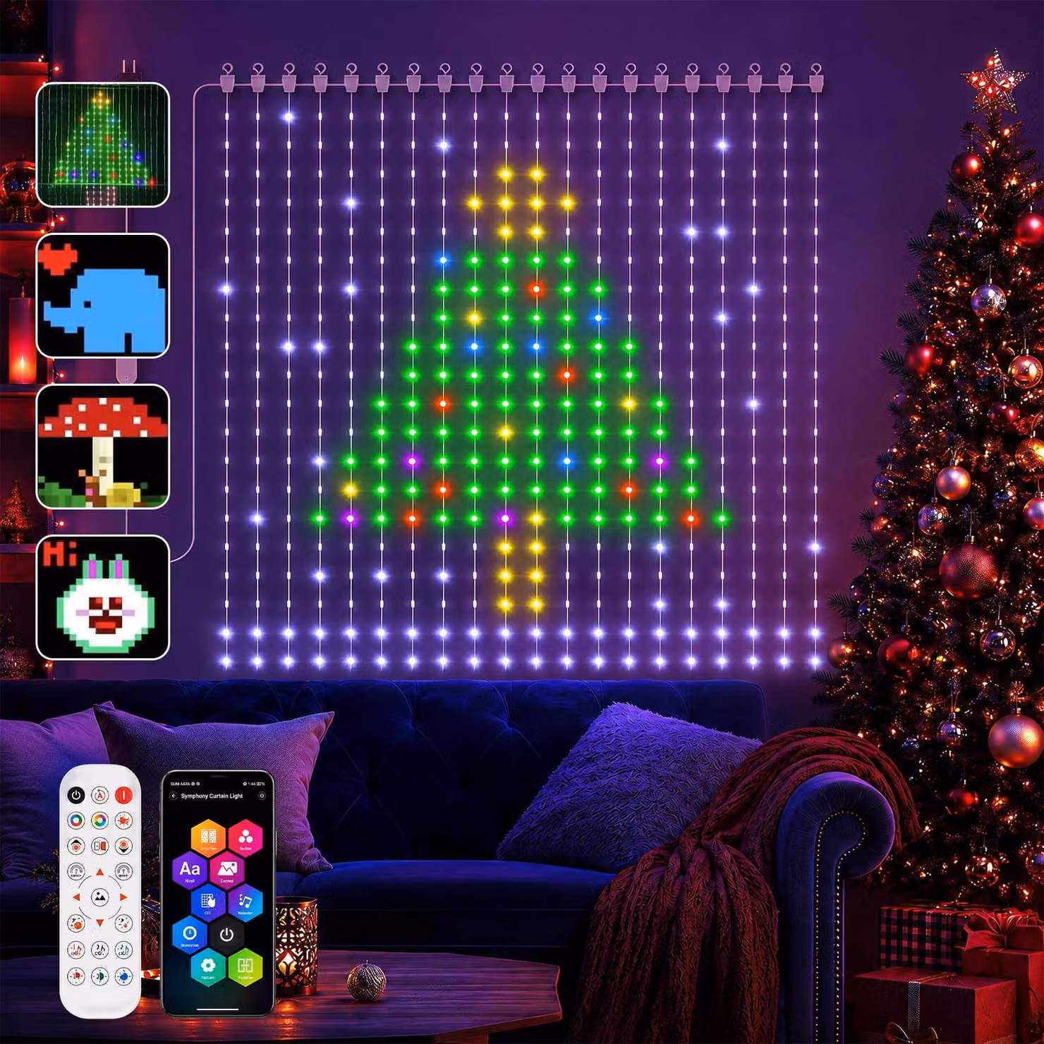 Tenda luminosa a LED, dimensioni 2x2 metri, 400 LED RGB, controllo tramite app e Bluetooth, impermeabile