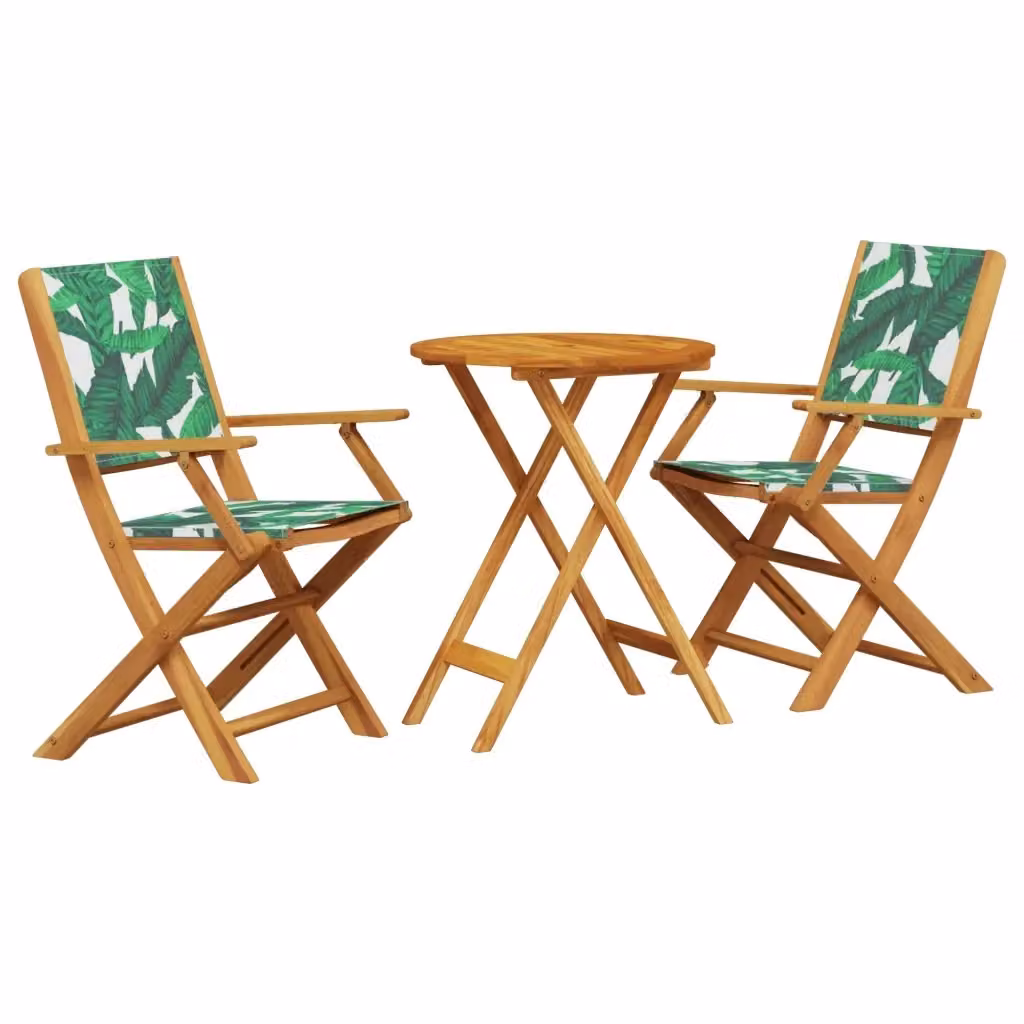 Set da Bistrot vidaXL 3 pz in Legno di Acacia Olio con Motivo Floreale Verde per Giardino e Balcone L/P/H: 91 x 58 x 60 cm – 2