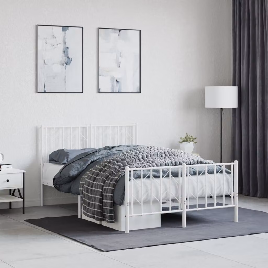 vidaXL Giroletto in metallo con testiera e pediera, Bianco, L/P/H: 120 x 200 cm