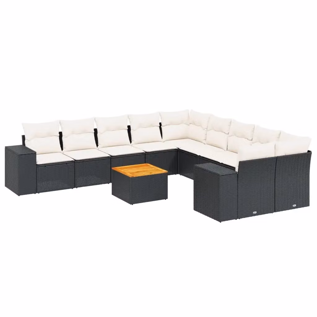vidaXL Set Divani da Giardino a L 11 pz con Cuscini e Tavolino Nero – 2