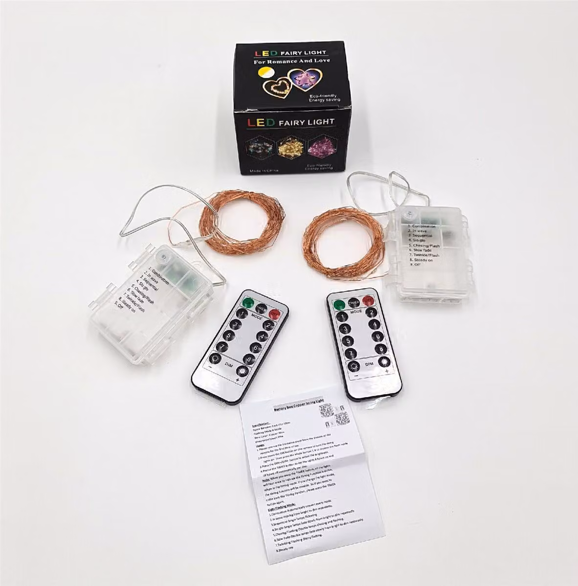 BXROIU Fata luci LED micro filo d'argento batteria 8 programma bianco caldo 2x50Leds