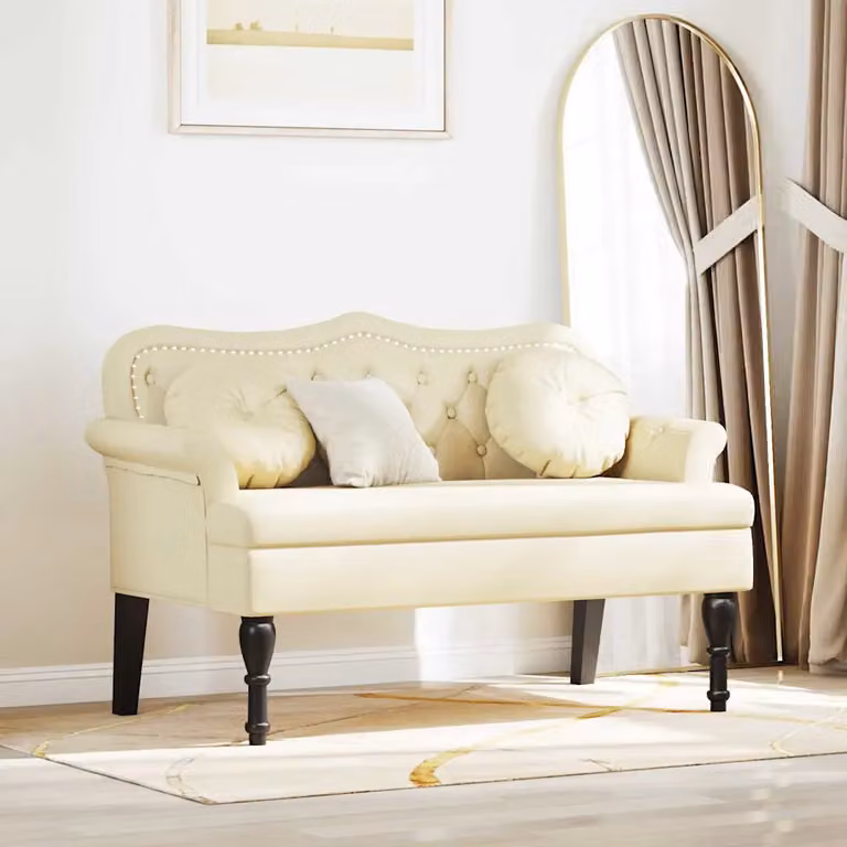 Panca Chesterfield vidaXL in pelle sintetica beige L: 120,5 cm, P: 65 cm, H: 75 cm