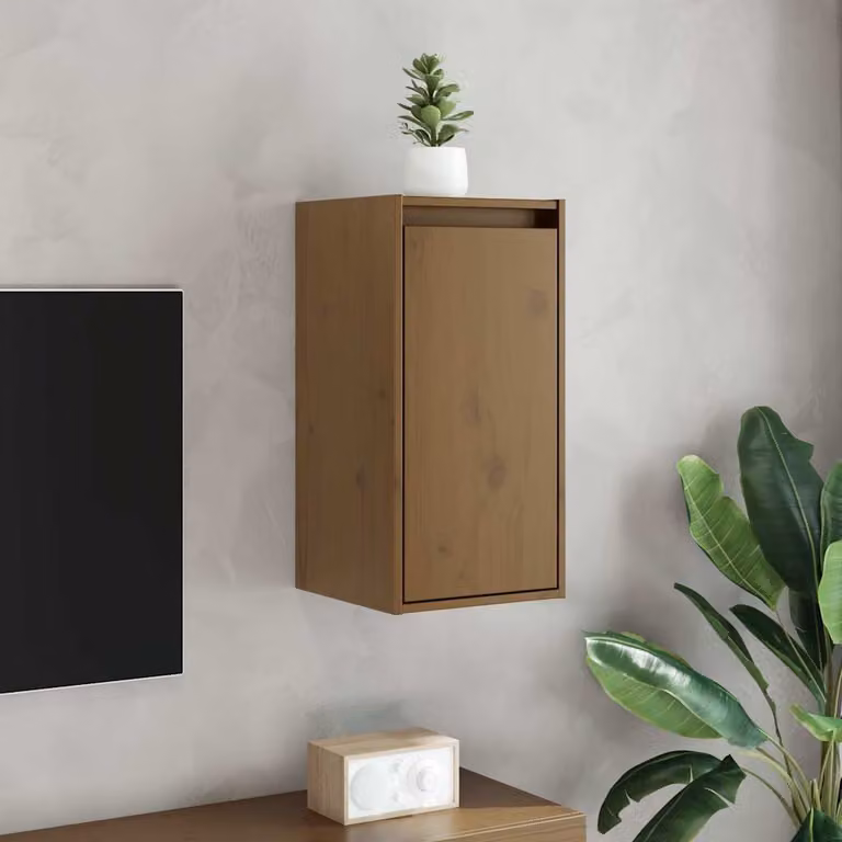 Set di 2 pensili vidaXL in legno massello di pino, colore marrone ambra, L 80 cm x P 30 cm x H 35 cm