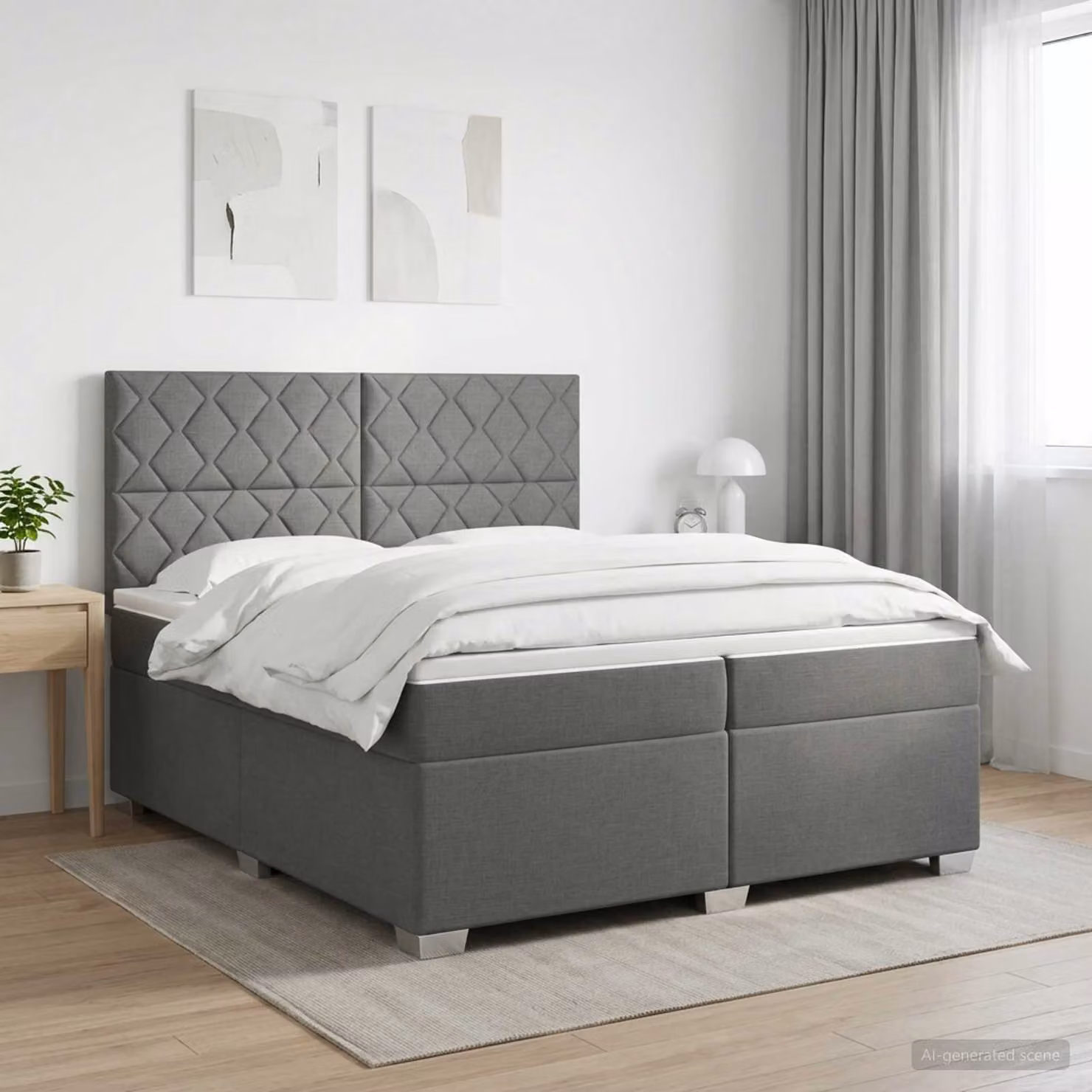 Letto box spring con materasso vidaXL in tessuto Grigio e Bianco L/P: 200 x 200 cm
