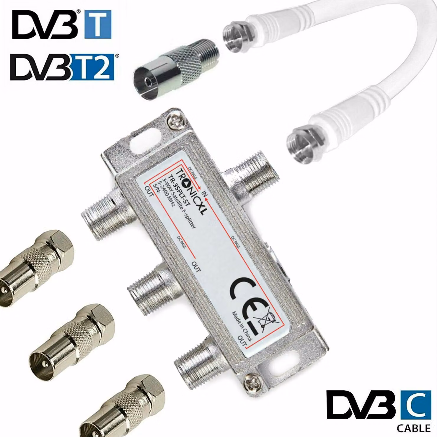 Distributore di cavi a banda larga IEC Splitter TV a 3 vie TV via cavo DVB-T DVB-C