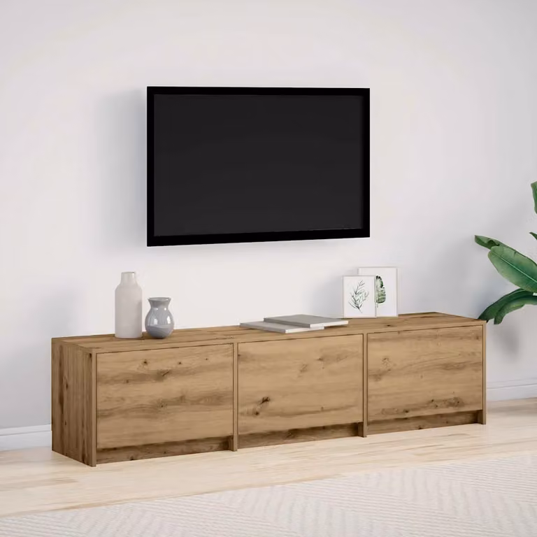 Mobile TV vidaXL con illuminazione LED in Rovere Artigianale, L: 165 cm, P: 34 cm, H: 40 cm