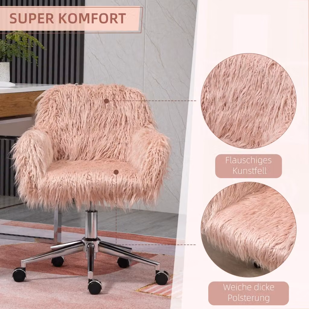 Sedia da ufficio girevole REDOM rosa con rivestimento in ecopelle e dettagli argento, L: 57 cm, P: 60 cm, H: 75-85 cm – 2