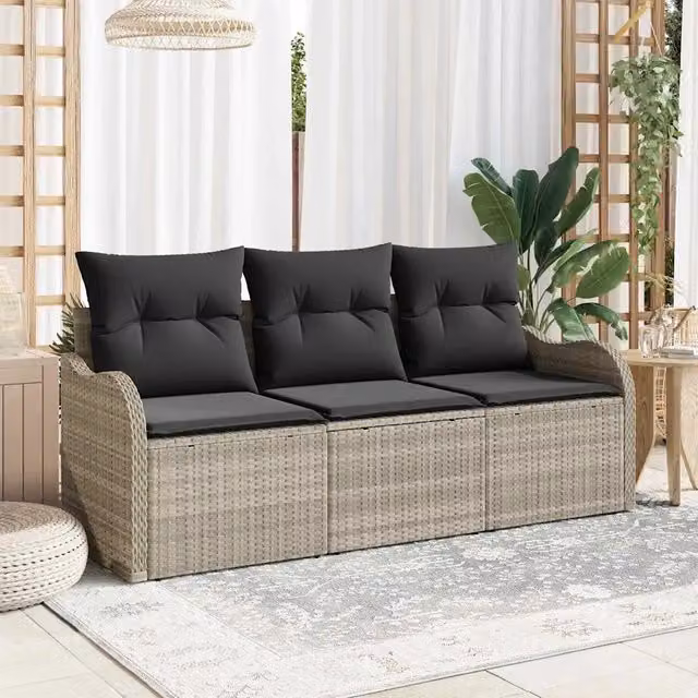 Set Divano da Giardino 3 pz Grigio chiaro polyrattan 3345562