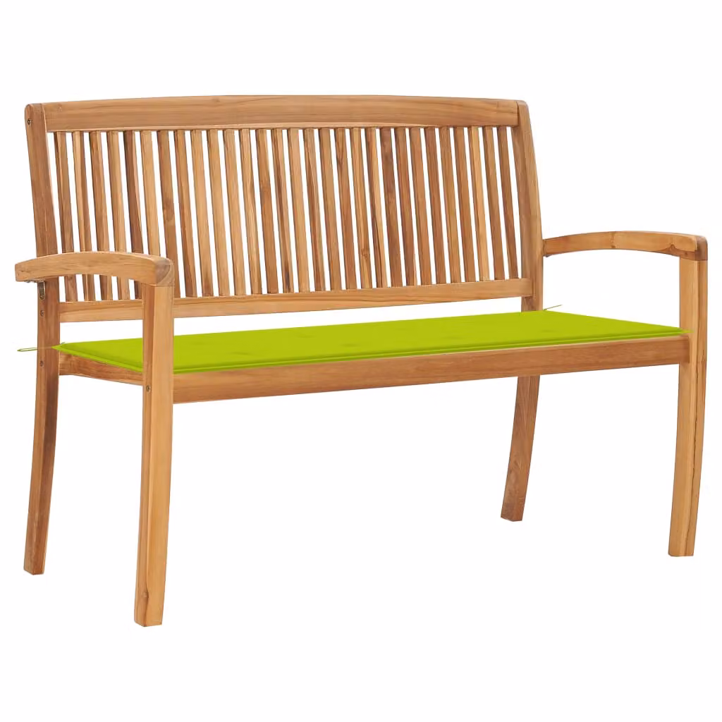 Panca da giardino impilabile con cuscino 128,5 cm in teak massiccio
