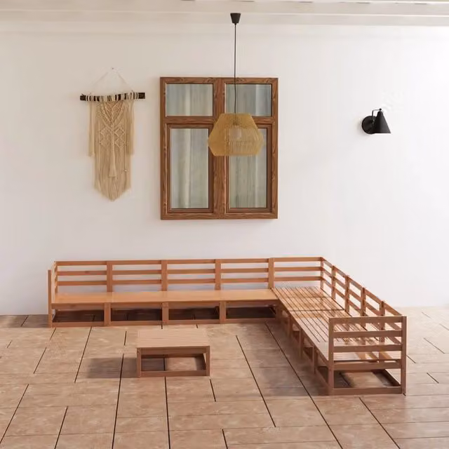 Set Salotto da Giardino 10pz Marrone Ambra Legno Massello Pino 3075852