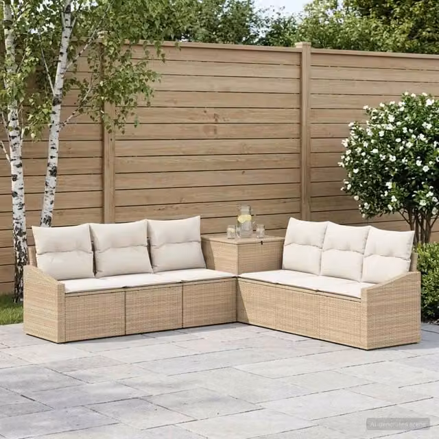 Set di divani 7 pz Beige e Bianco Crema 123 x 62 x 69 cm 3448748