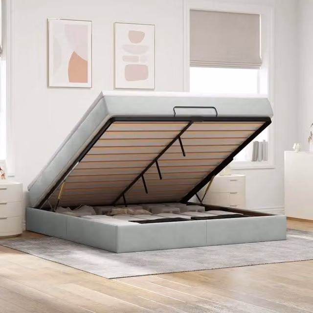Struttura Letto con Contenitore a Sollevamento vidaXL in Velluto Grigio e Bianco L/P: 160 x 200 cm – 1