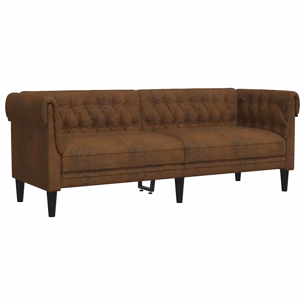 Divano Chesterfield a 3 posti vidaXL in tessuto marrone con struttura in legno massiccio L: 201,5 cm, P: 74,5 cm, H: 74,5 cm – 2