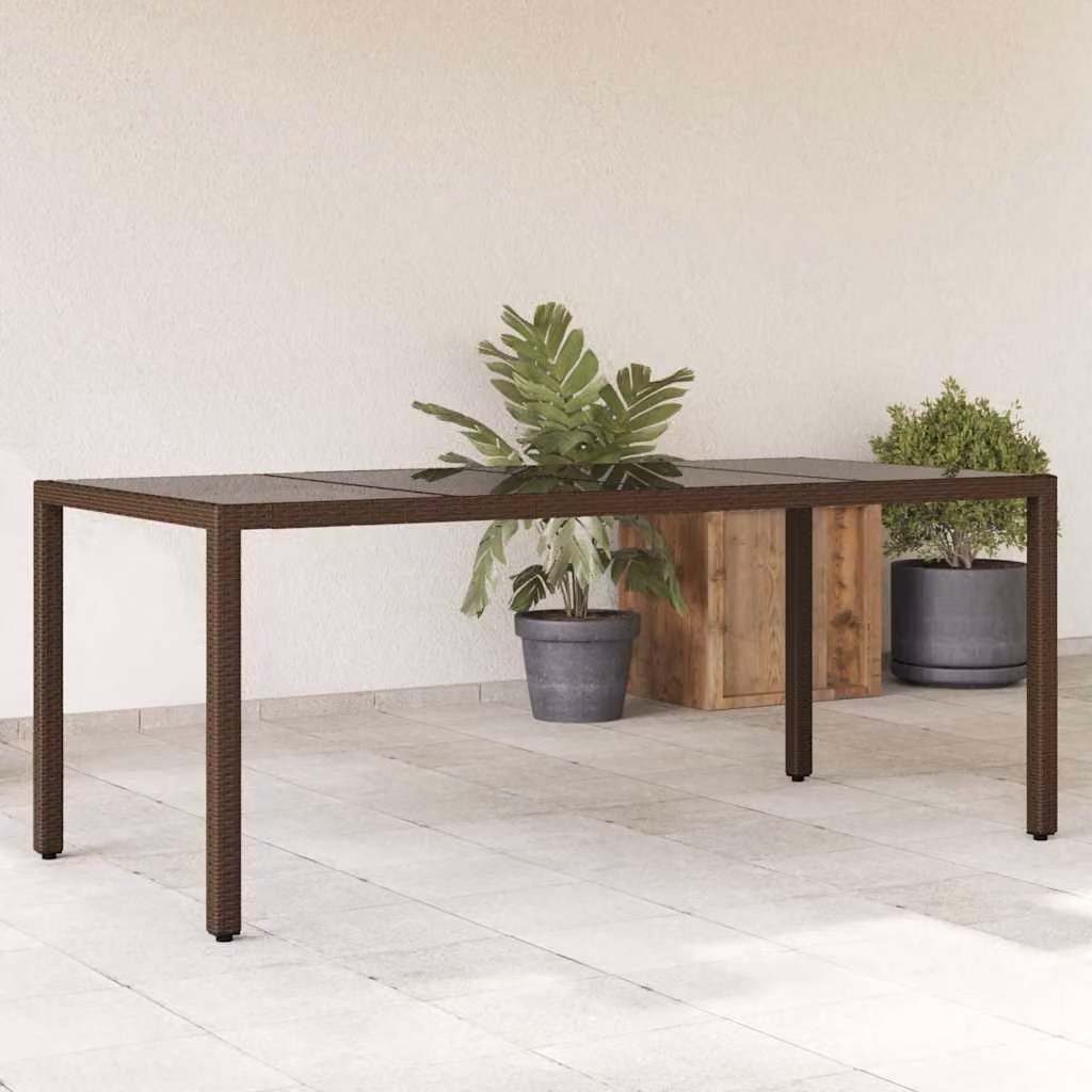 vidaXL Tavolo da giardino rettangolare in polyrattan marrone con piano in vetro L: 190 cm, P: 90 cm, H: 75 cm