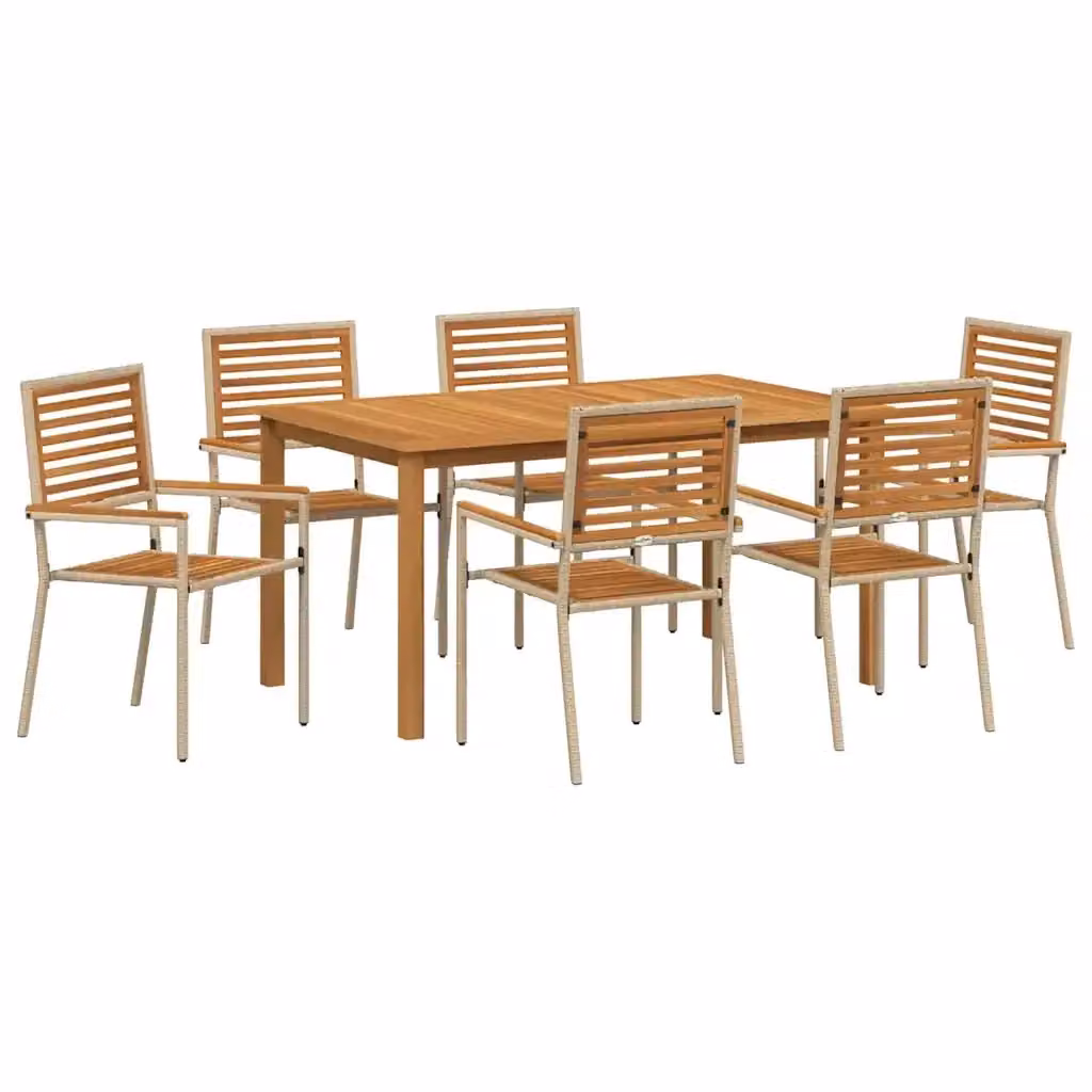 Set da Pranzo per Giardino e Terrazzo vidaXL in Polyrattan e Legno di Acacia, 7 Pezzi, Beige e Marrone – 2