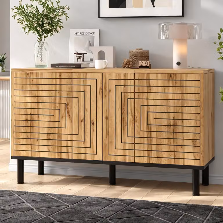 Mobile contenitore Merax con 3 ante a spinta e motivo a onde, realizzato in pannello MDF, mobiletto contenitore con maniglie a vista, capacità di carico di 50 kg, in legno