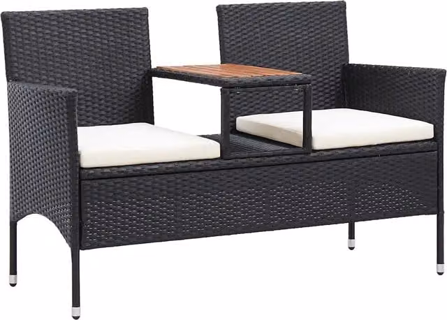 Panca da Giardino a 2 Posti con Tavolino 143 cm Polyrattan Nero