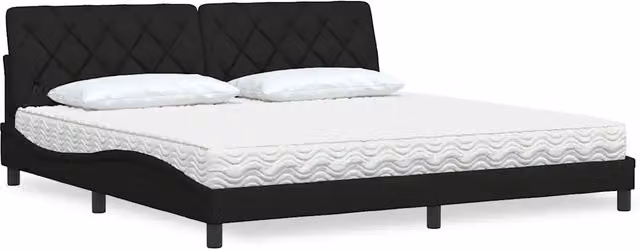 Letto moderno vidaXL con materasso in schiuma e struttura imbottita in tessuto nero e bianco L/P/H: 200 x 200 x 218 cm