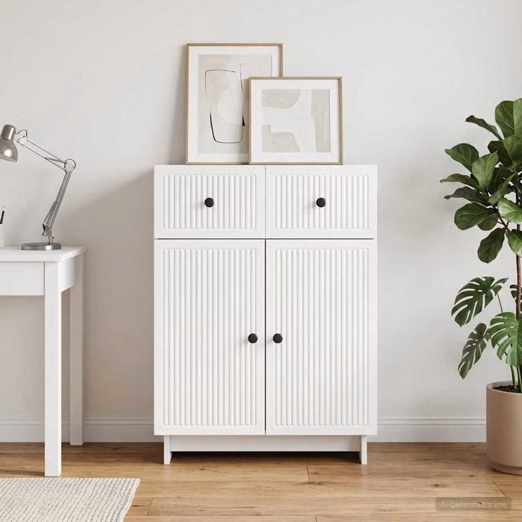 vidaXL Credenza Moderna Bianco Lucido in MDF e Metallo L: 66 cm, P: 34,5 cm, H: 90 cm