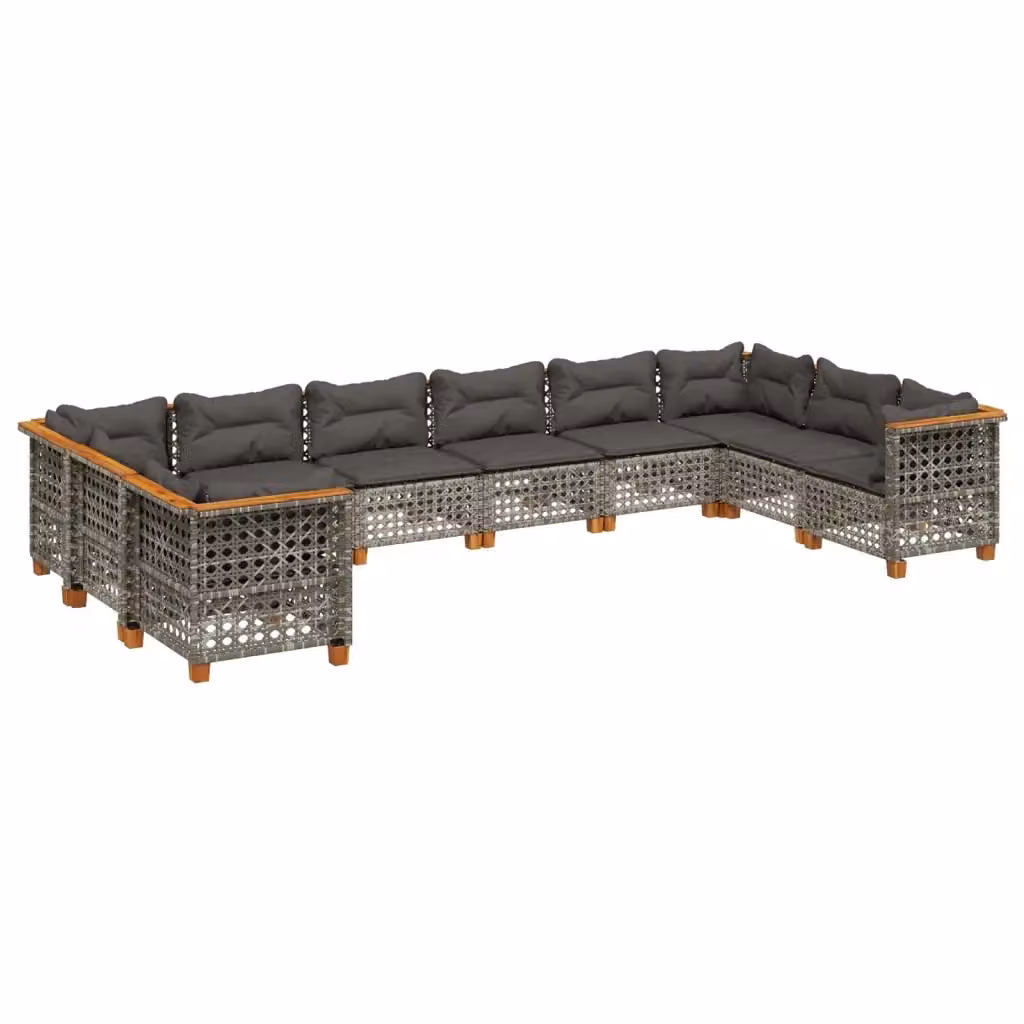 Set Divano da Giardino vidaXL 10 pz in Polyrattan Grigio con Cuscini Imbottiti e Rivestimenti Rimovibili – 2