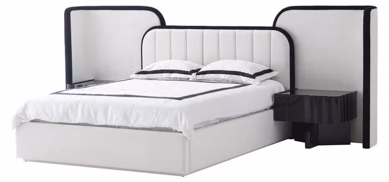 Letto imbottito moderno, bianco e nero, elegante, matrimoniale